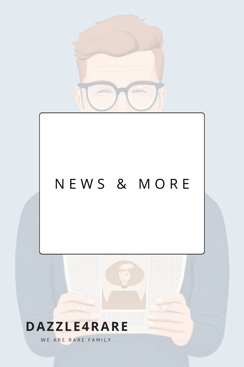 a cartoon image of a man holding and reading a newspaper. He has short strawberry blonde hair and black framed glasses. He is swearing a cornflower blue knit sweater. Over top of the image, a white box reads, "News and More."