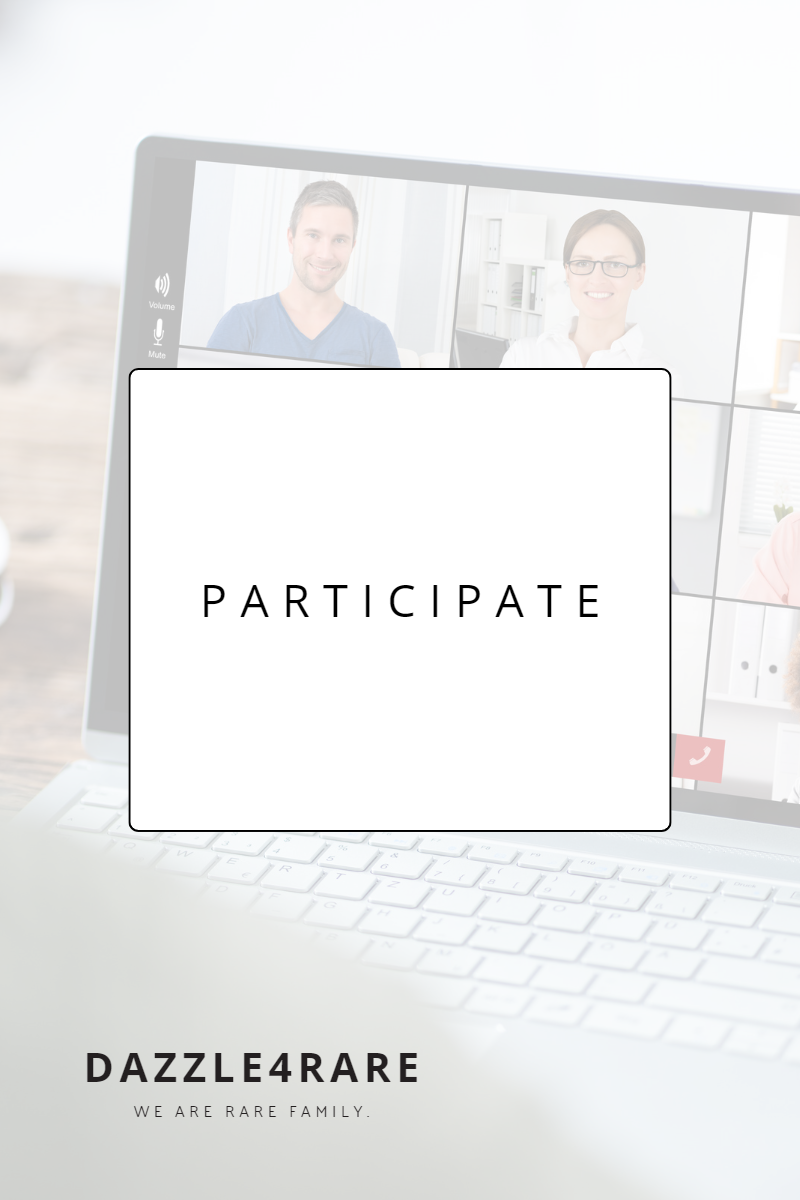 A blog graphic with a faded image of a video call on a laptop i the background. Over-top is a white box with a thin black outline which reads, "Participate"